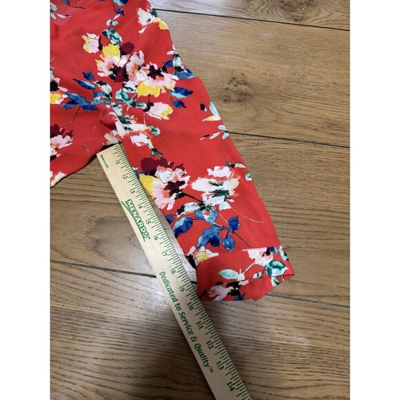 Rose + Olive Red Floral Tunic‎ Top Blouse Size XL Long Sleeve Flowy High Lo Boho - Picture 7 of 11